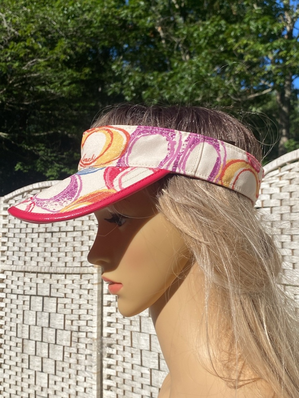 Coach Multicolor Signature Print Visor with Pink Trim - Picture 3 of 7